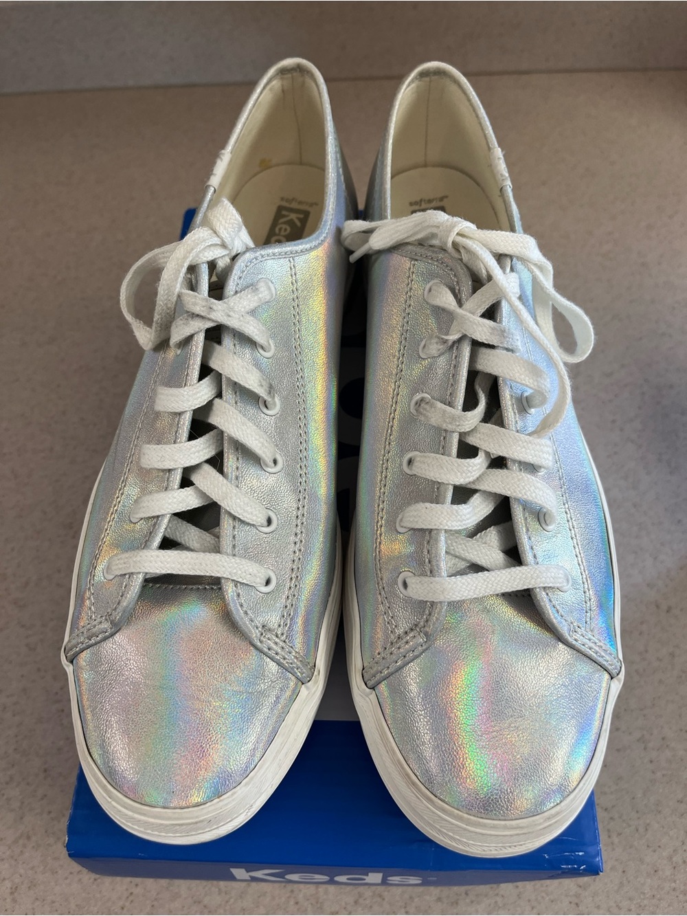 Keds Triple Kick Iridescent (Silver Rainbow-Effect) Lace-Up Sneakers Sz 11